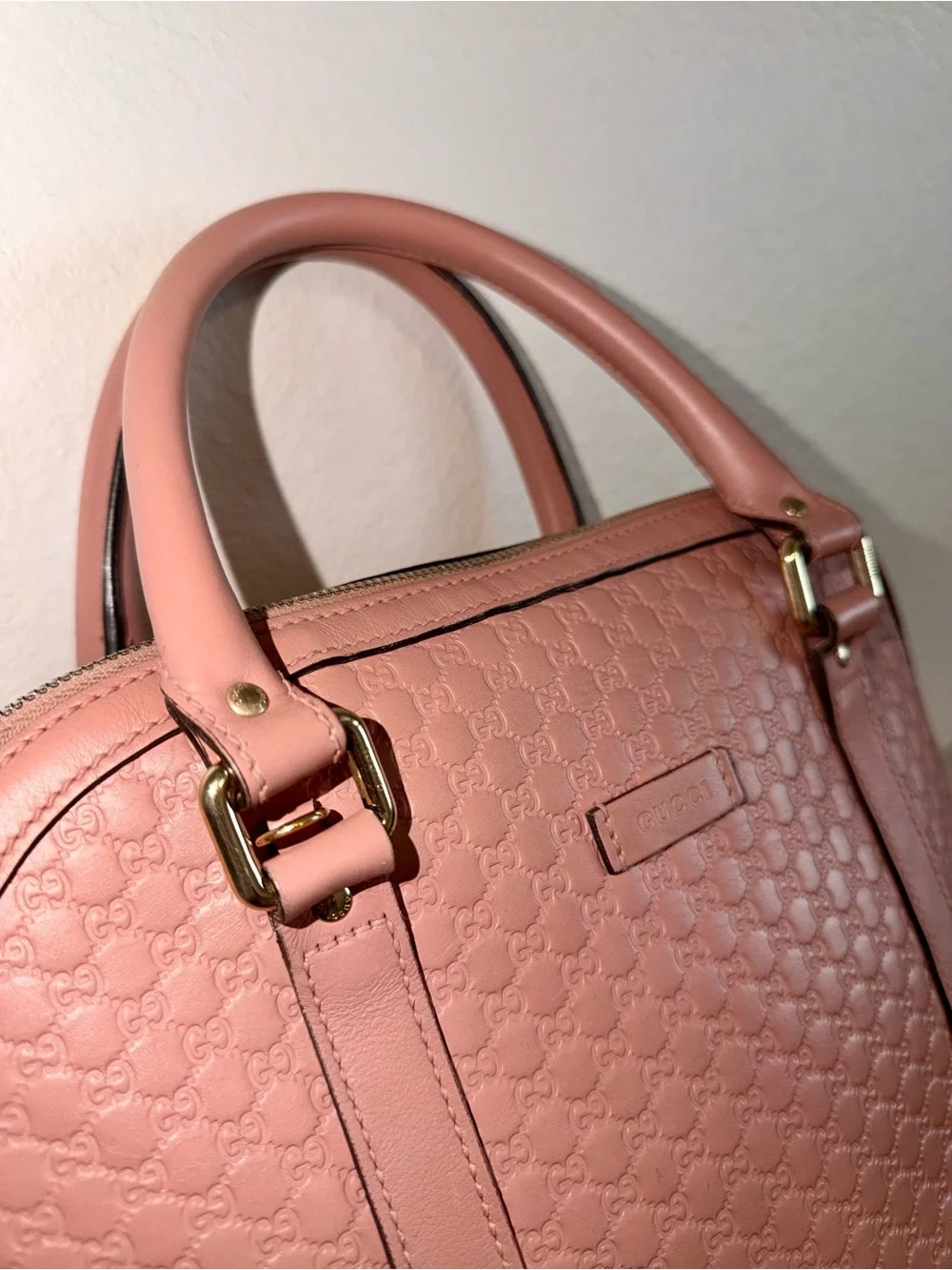 Gucci Rose Pink Embossed Leather Satchel with Gold Hardware